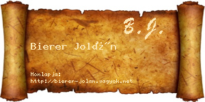 Bierer Jolán névjegykártya